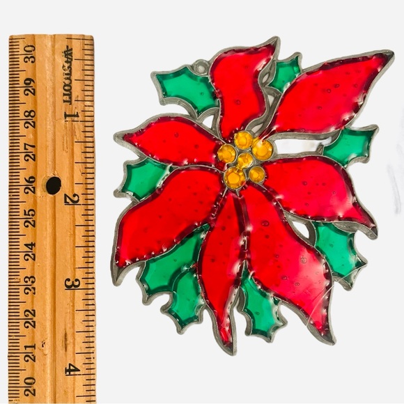 6 Vintage Suncatcher Christmas Ornament Faux Stained Glass Noel Wreath Candle 4" - Picture 7 of 14